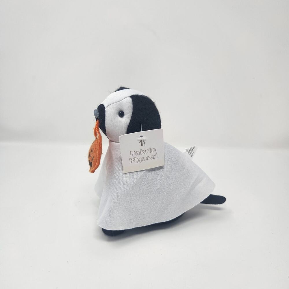 White/Black Ghost with Pumpkin Halloween Fabric Figural Dog